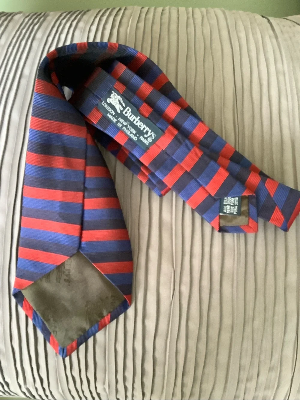 Burberry Red and Blue Striped Knit Tie